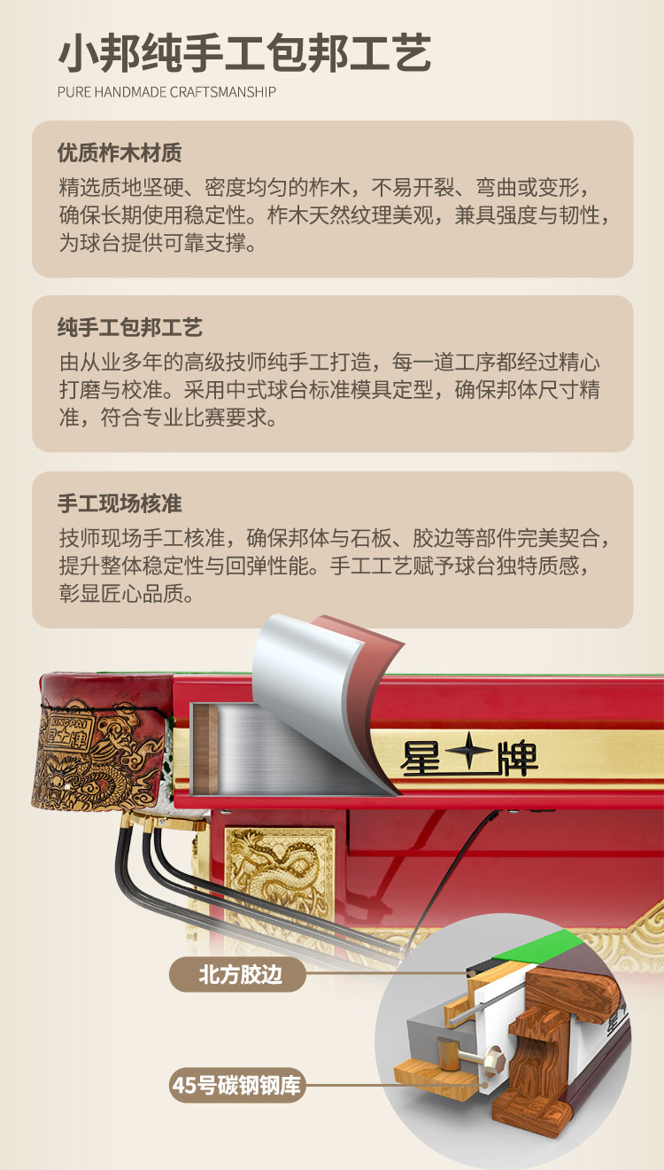 星牌中式台球桌龙腾龙年臻藏款型号